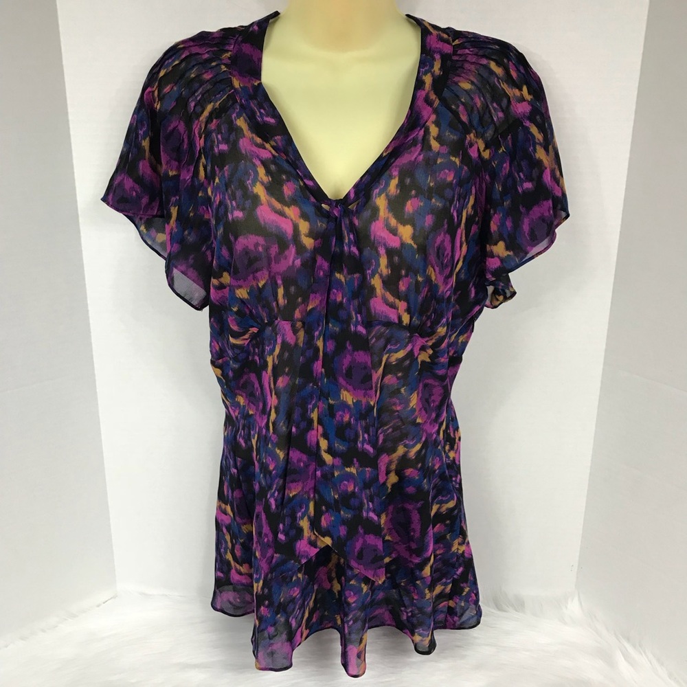 Calvin Klein Keyhole Neck Bow Cap Sleeve Sheer Top